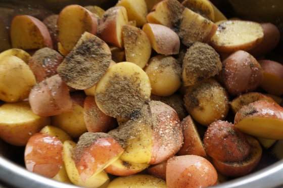 Seasoning the potatoes