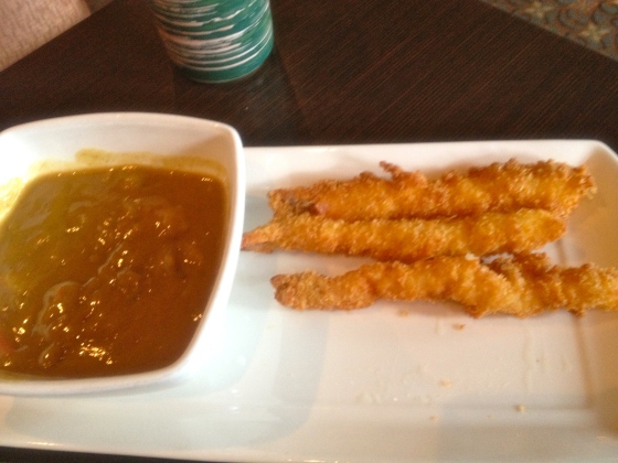 There were four pieces of battered shrimp, but my mom ate one before I could grab a picture!